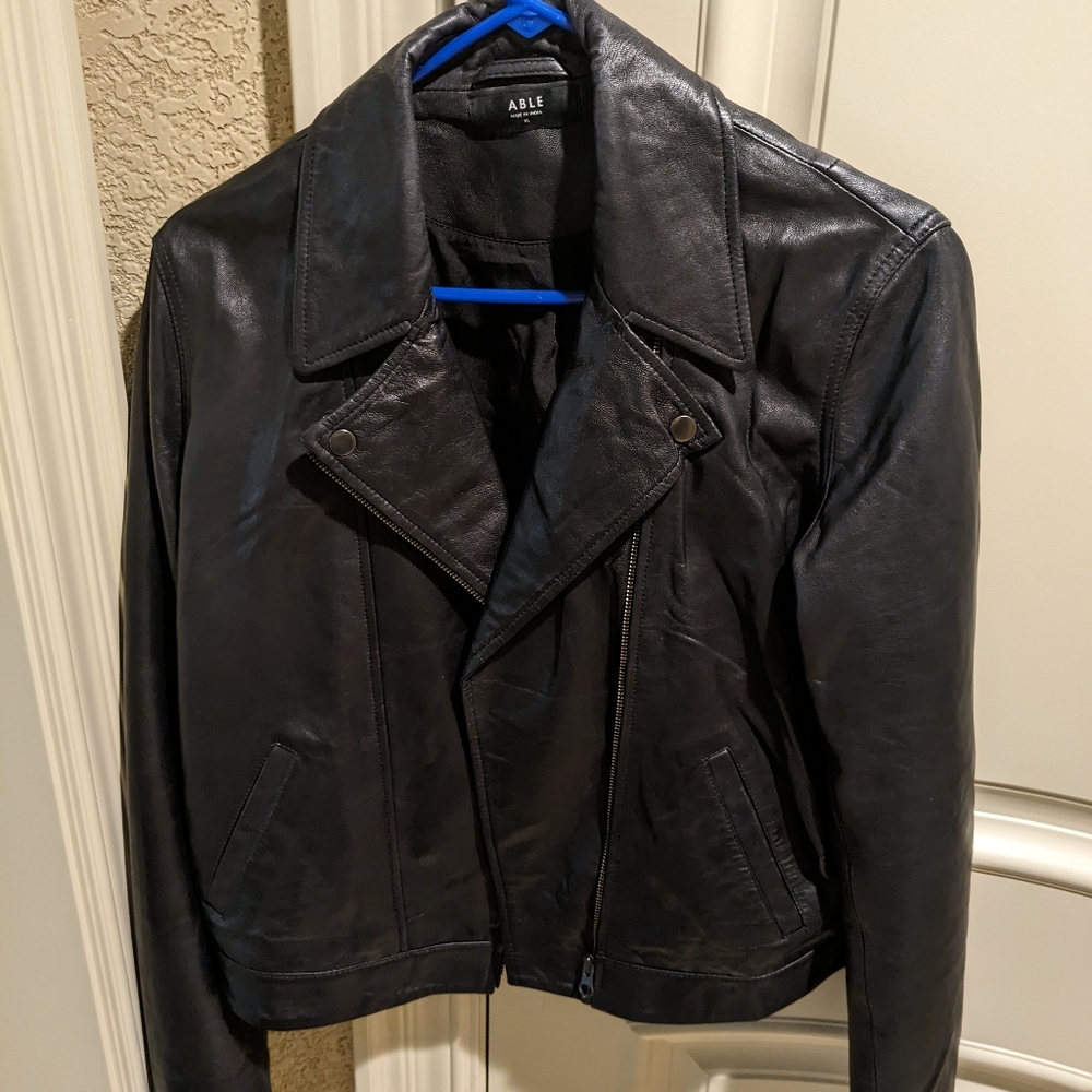 Able black leather Maha jacket, XL, worn once